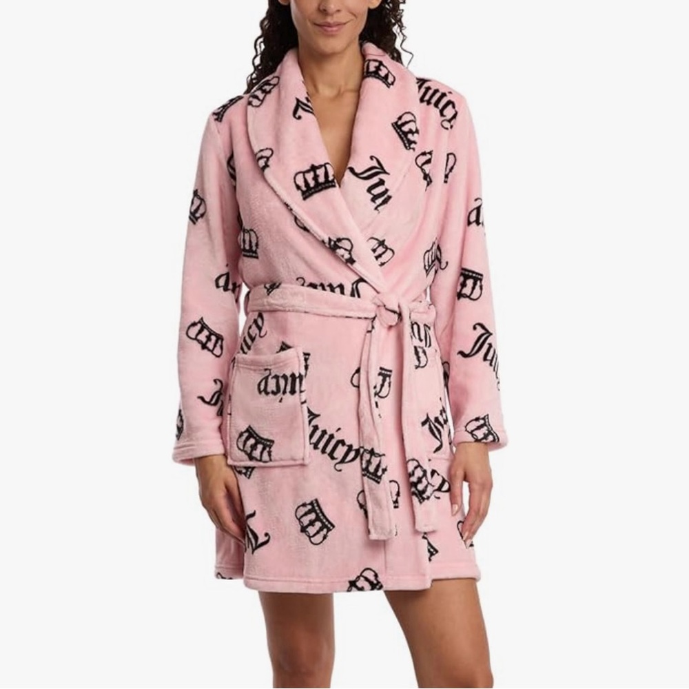 Juicy Couture Pink and Black Plush Robe